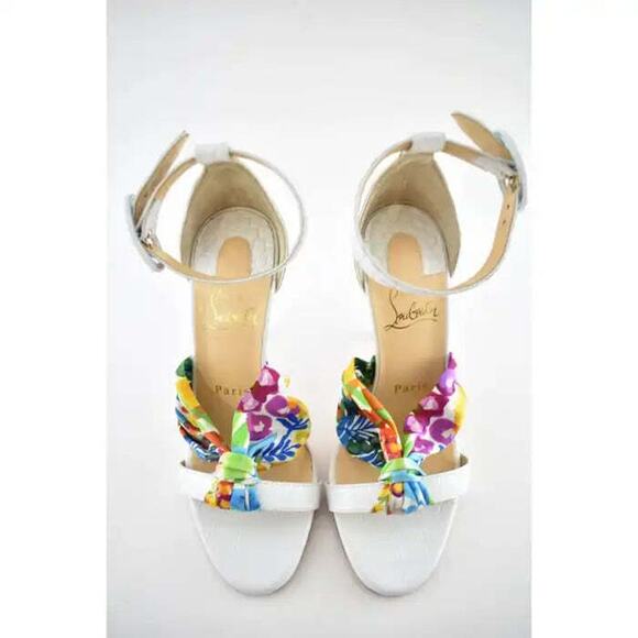 Christian Louboutin Ruban 100 White Croc Satin Ankle Strap Sandal Heel Pump 39.5 - Picture 9 of 9
